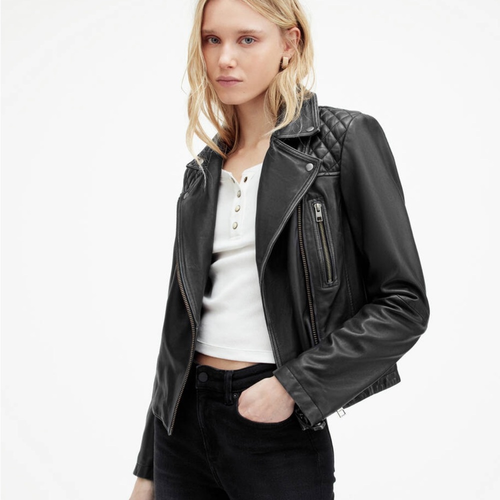 ALL SAINTS Cargo Distressed Leather Biker Jacket